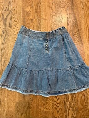 Anthropologie Washed Blue Denim Skirt with Ruffle Hem